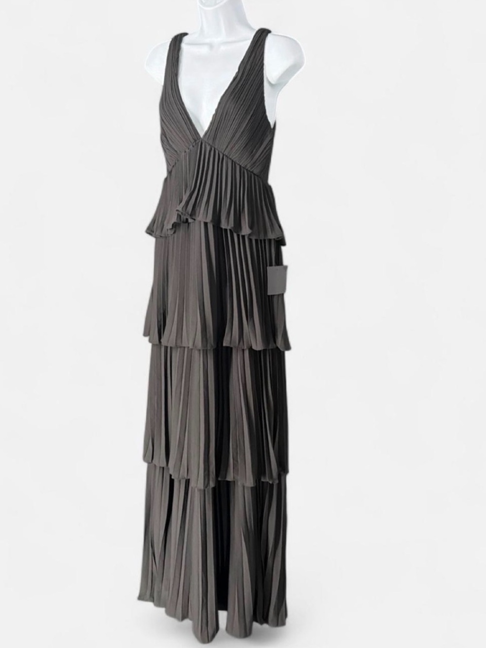 Lulus Formal Accordion Pleated Chiffon Tiered Drop Back Maxi Dress Small